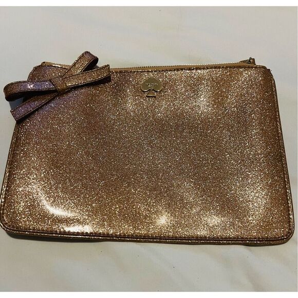 Kate Spade rose gold glitter clutch with bow detail - Picture 1 of 5